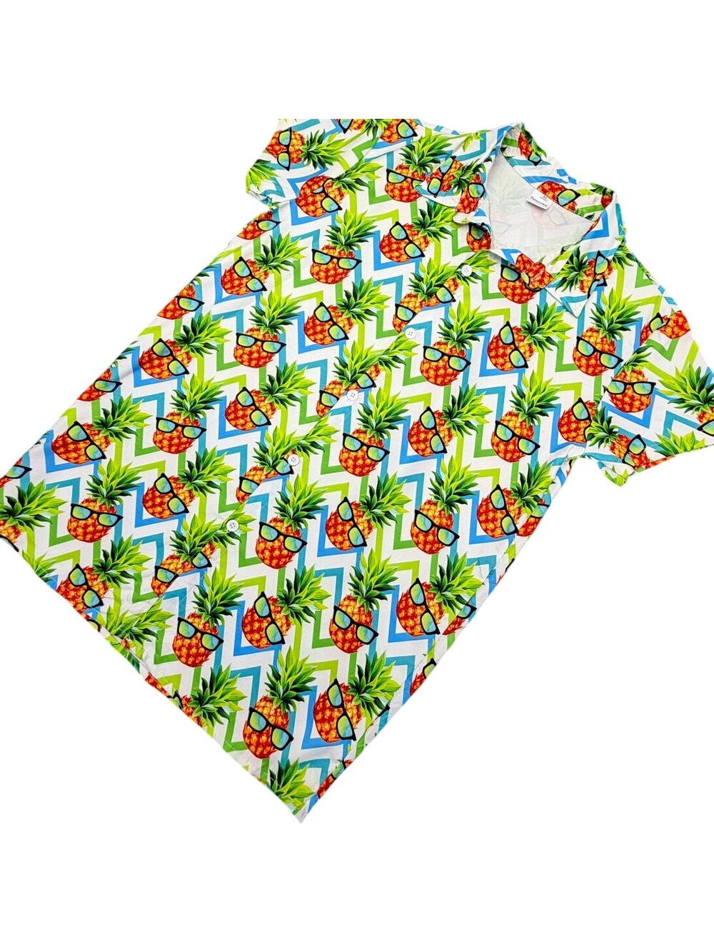 Funnycokid Pineapple Sunglasses Hawaiian Shirt Mens XL White Blue Green Aloha